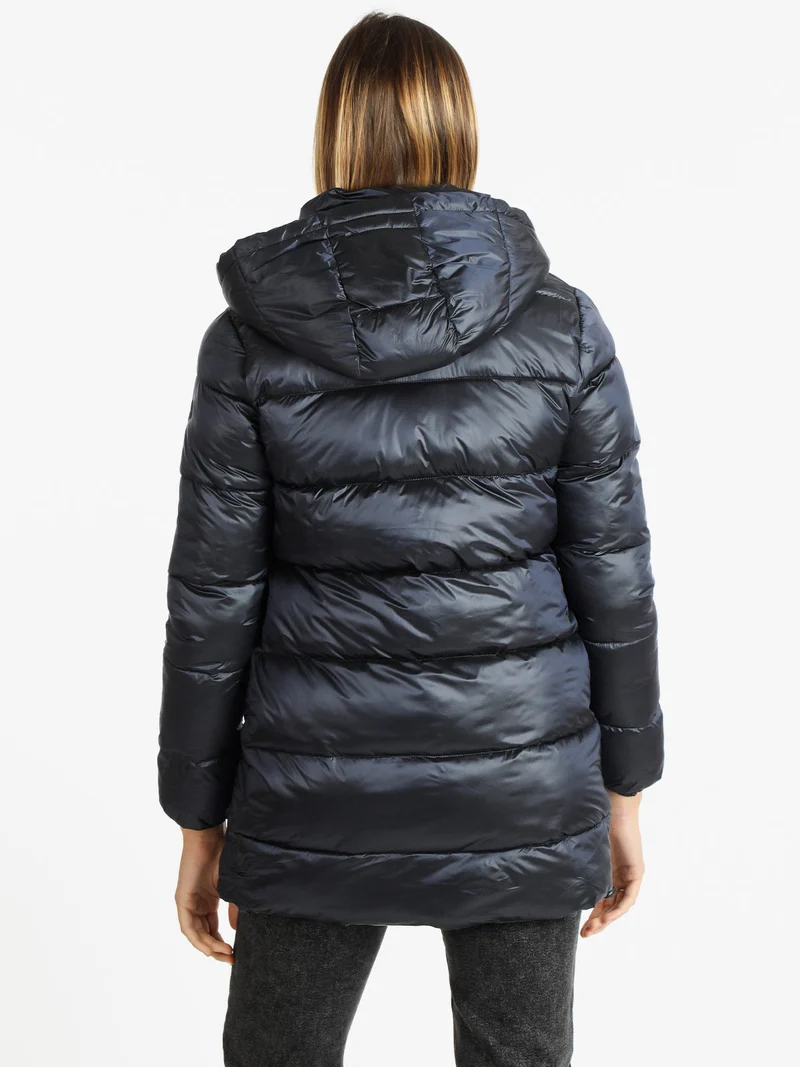 Piumino donna invernale con cappuccio - blu scuro