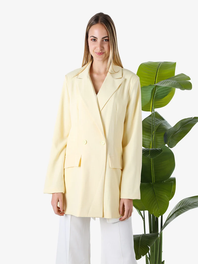 Blazer oversize da donna con chiusura a doppiopetto - giallo