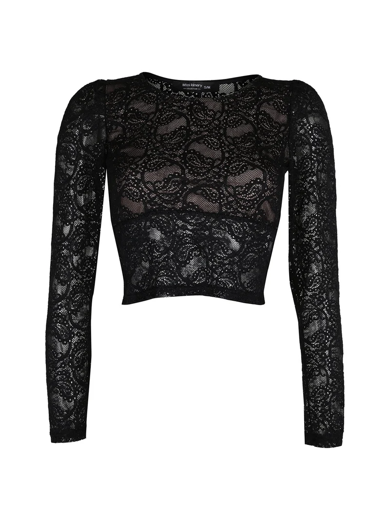Top donna in pizzo a maniche lunghe - cammello