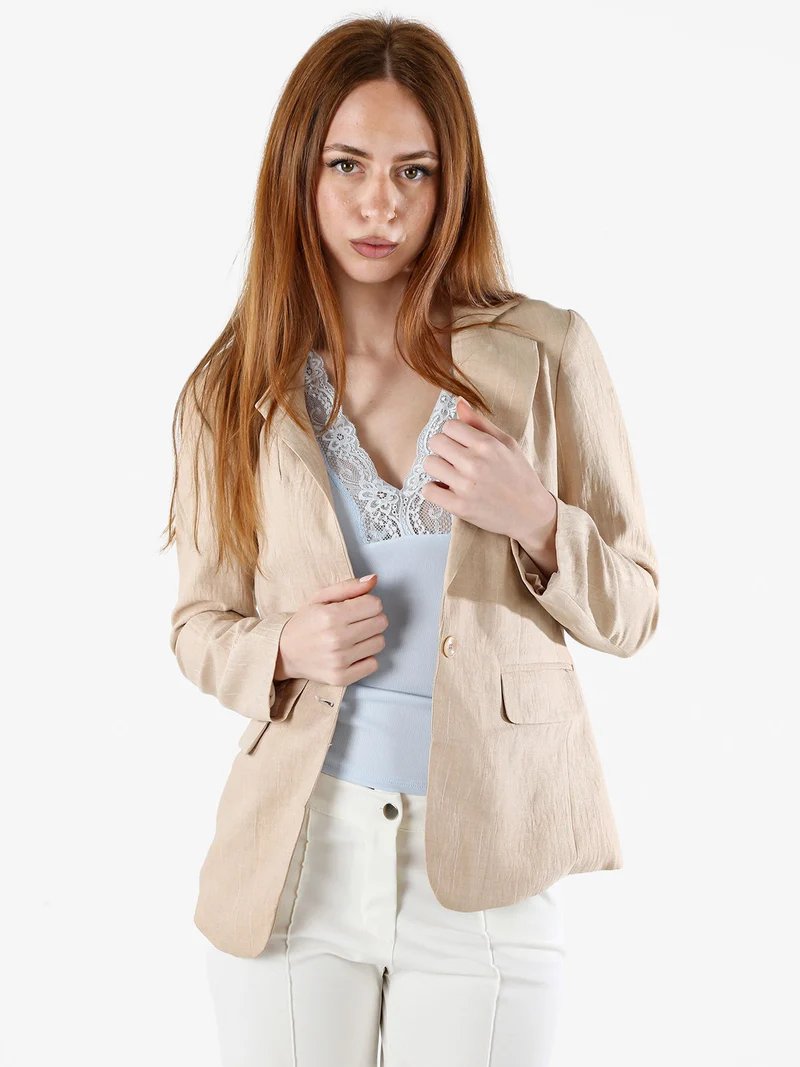 Blazer donna in misto lino e viscosa - beige