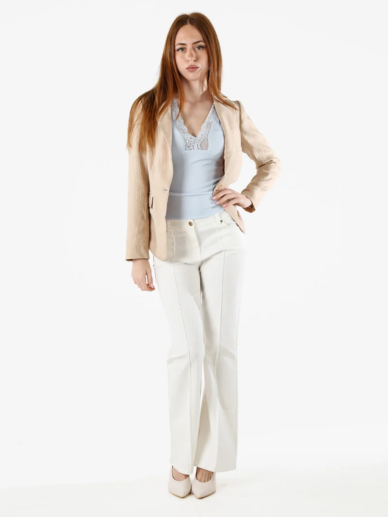Blazer donna in misto lino e viscosa - beige