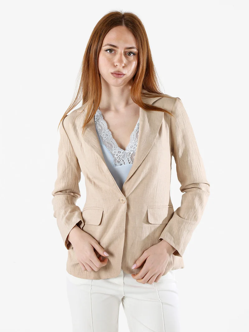 Blazer donna in misto lino e viscosa - beige