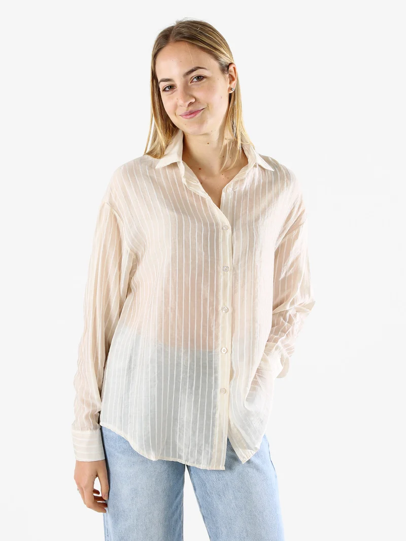 Camicia donna oversize a maniche lunghe - beige