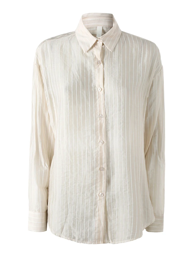 Camicia donna oversize a maniche lunghe - beige