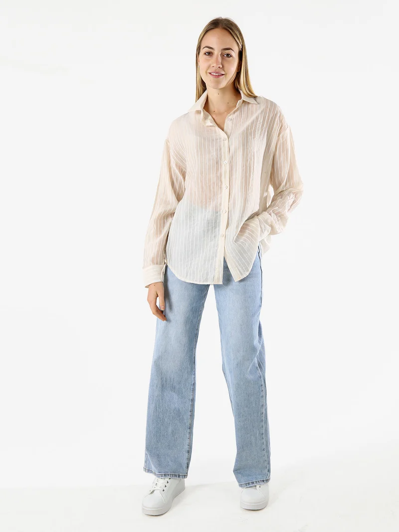 Camicia donna oversize a maniche lunghe - beige