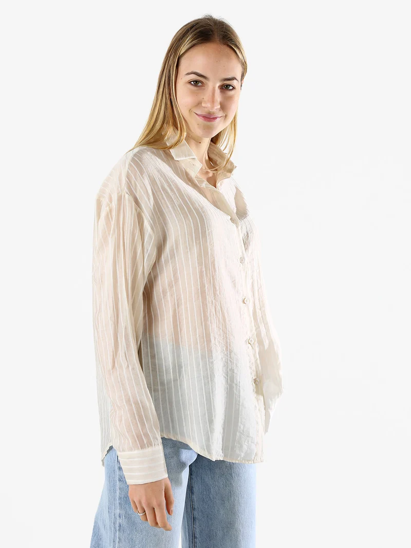 Camicia donna oversize a maniche lunghe - beige