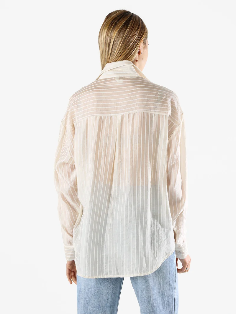 Camicia donna oversize a maniche lunghe - beige