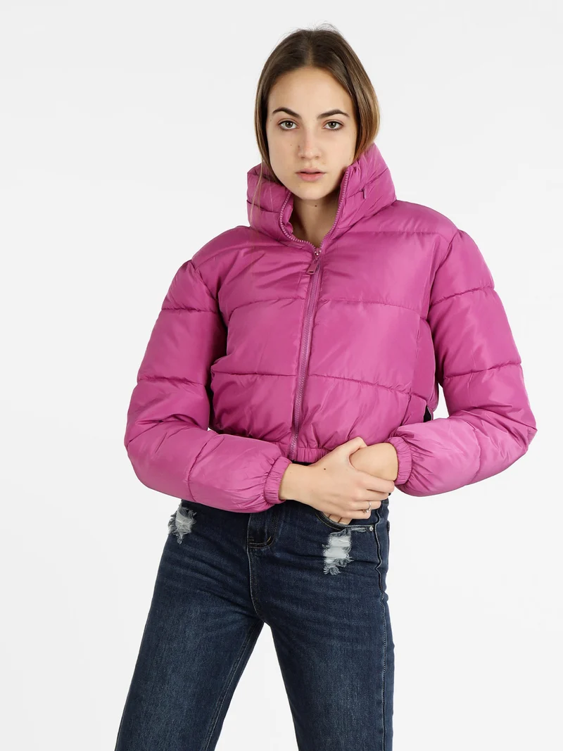 Piumino donna puffer cropped - fucsia
