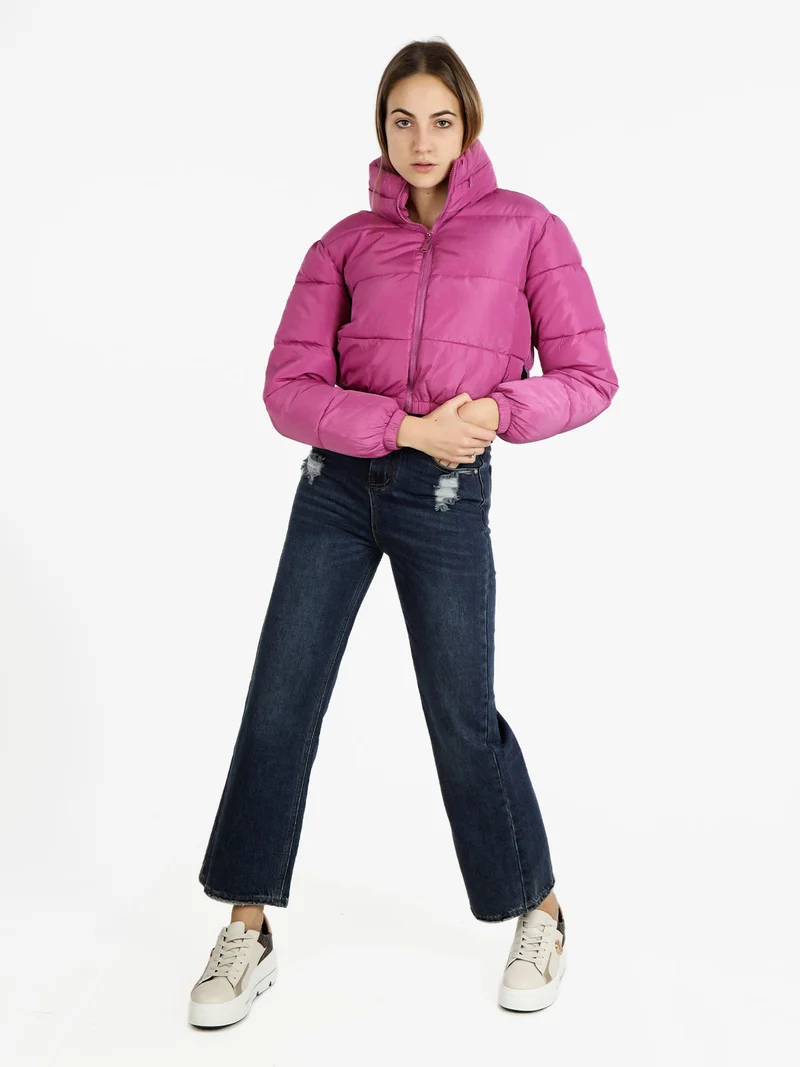 Piumino donna puffer cropped - fucsia