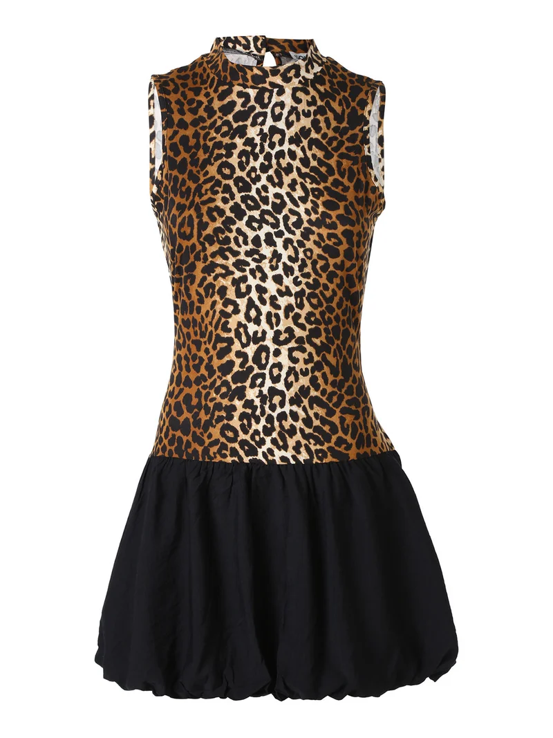 Abito donna animalier senza maniche con gonna a palloncino - multicolore