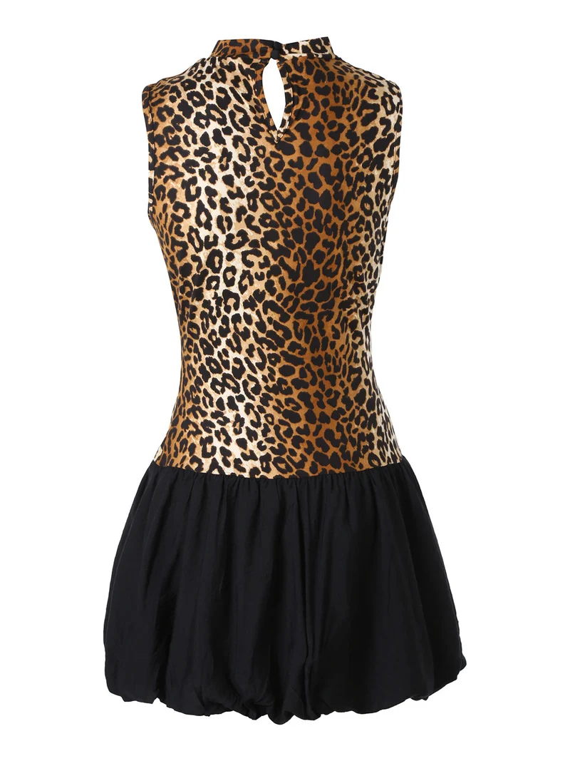 Abito donna animalier senza maniche con gonna a palloncino - multicolore