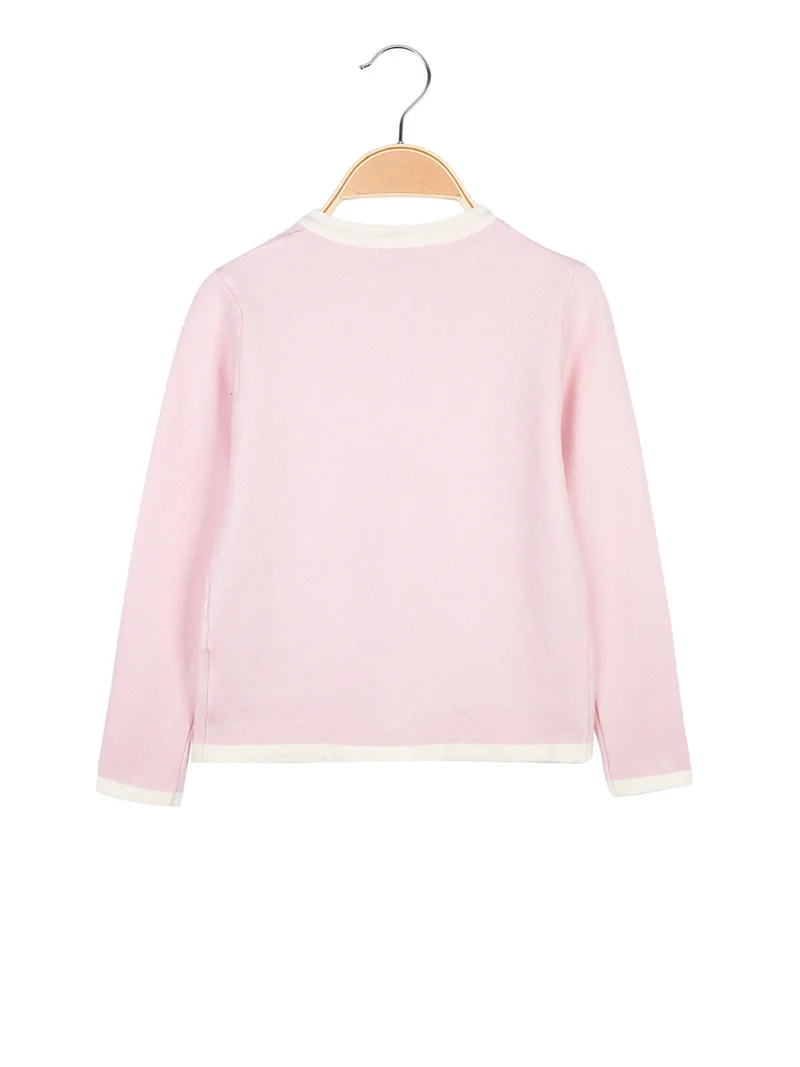 Cardigan da bambina in maglia con bottoni gioiello e taschini - rosa