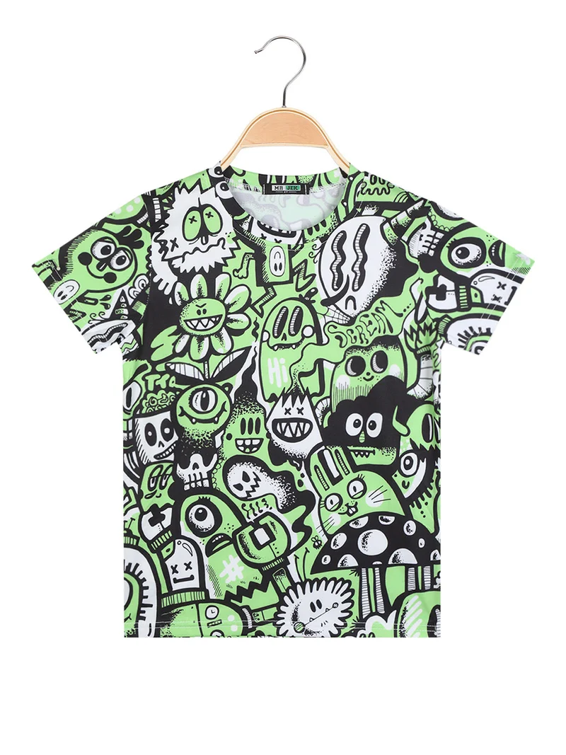 T-shirt con stampa da bambino manica corta - verde