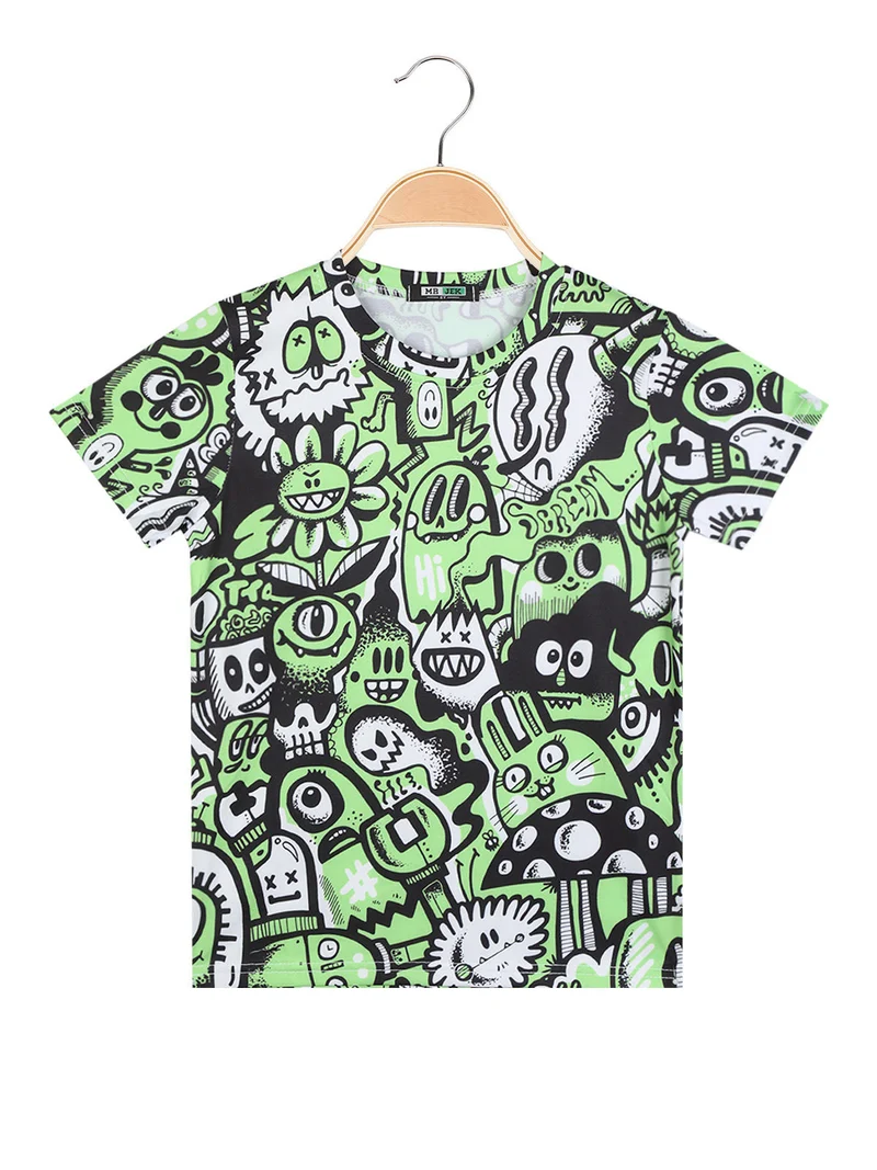 T-shirt con stampa da bambino manica corta - verde
