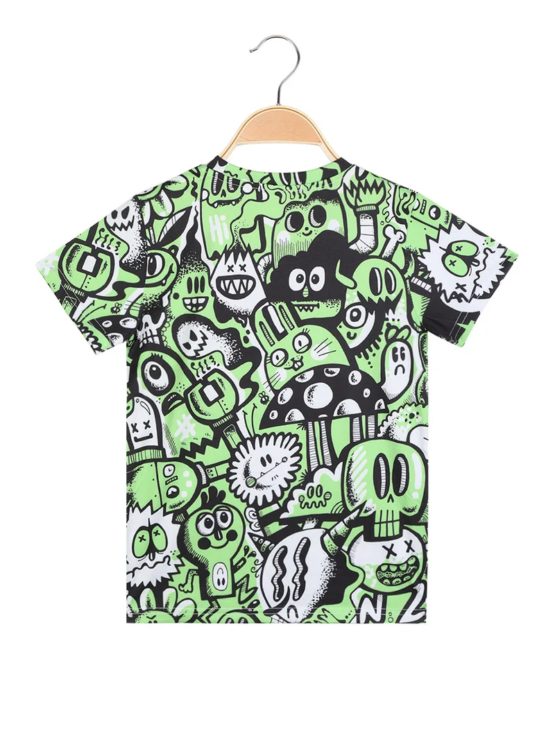 T-shirt con stampa da bambino manica corta - verde