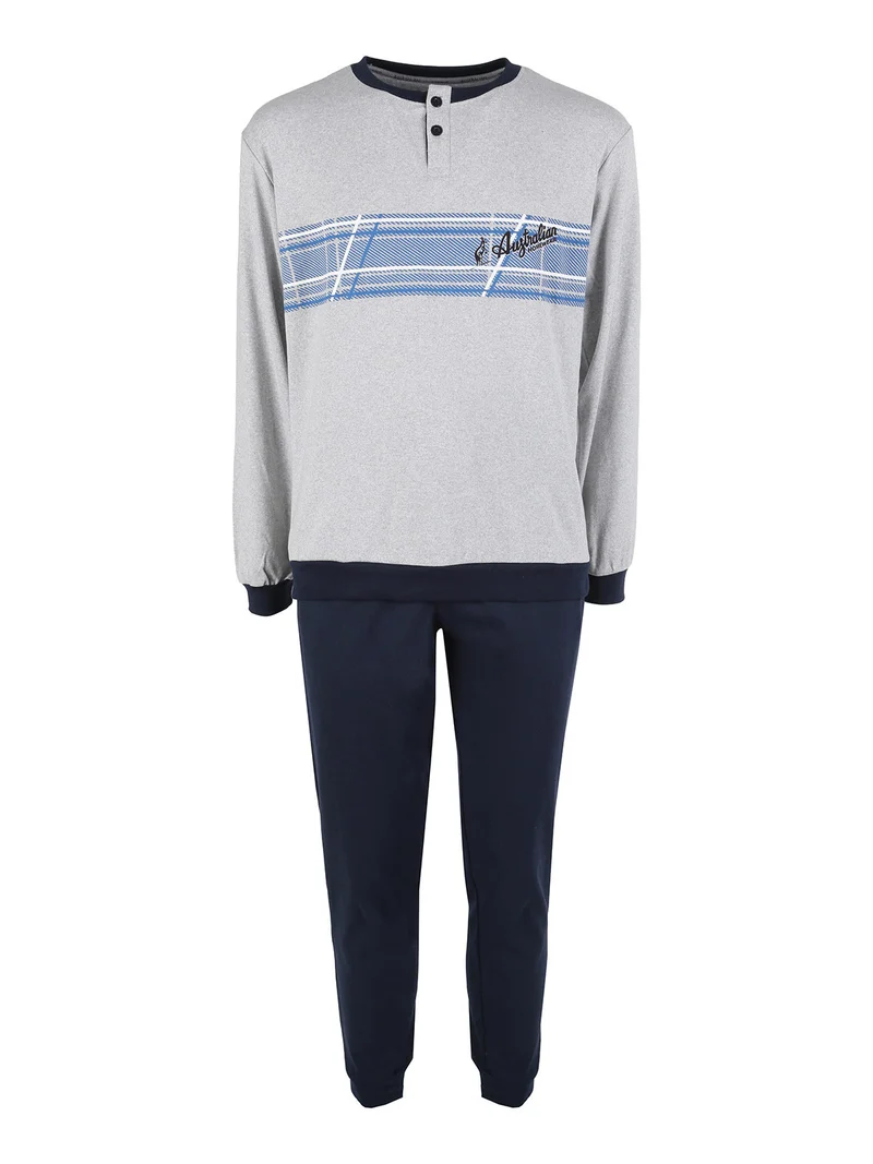 Pigiama lungo da uomo in misto cotone interlock - grigio