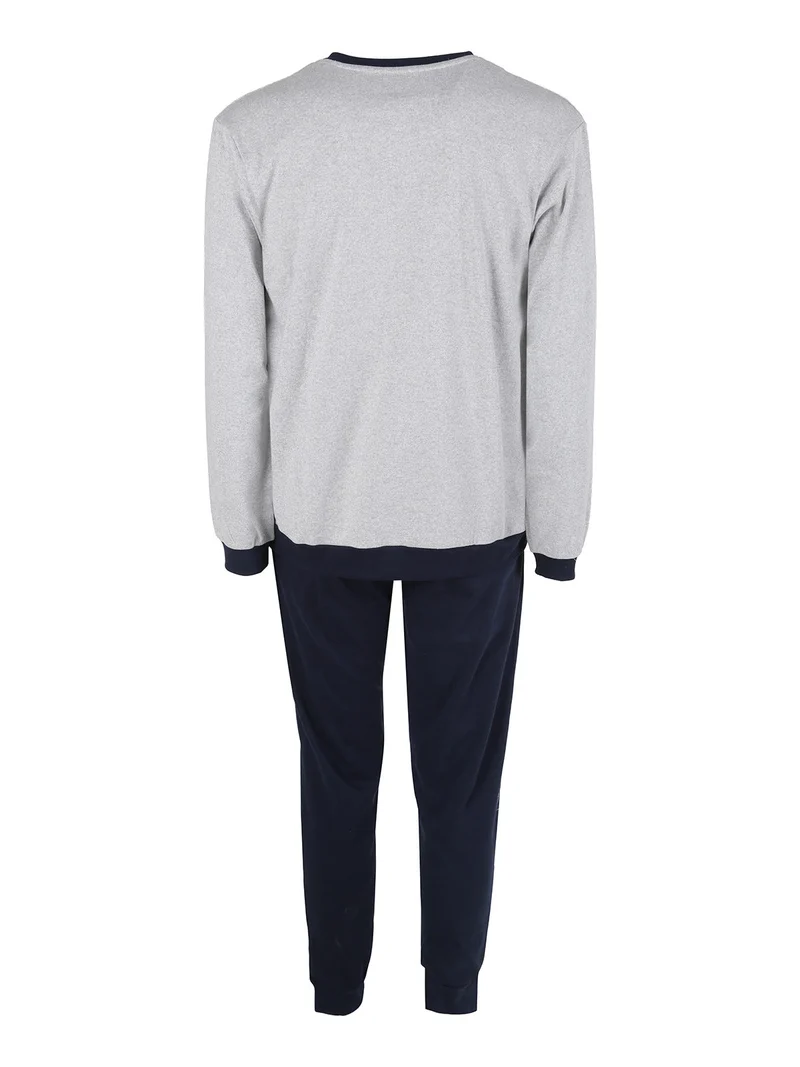 Pigiama lungo da uomo in misto cotone interlock - grigio