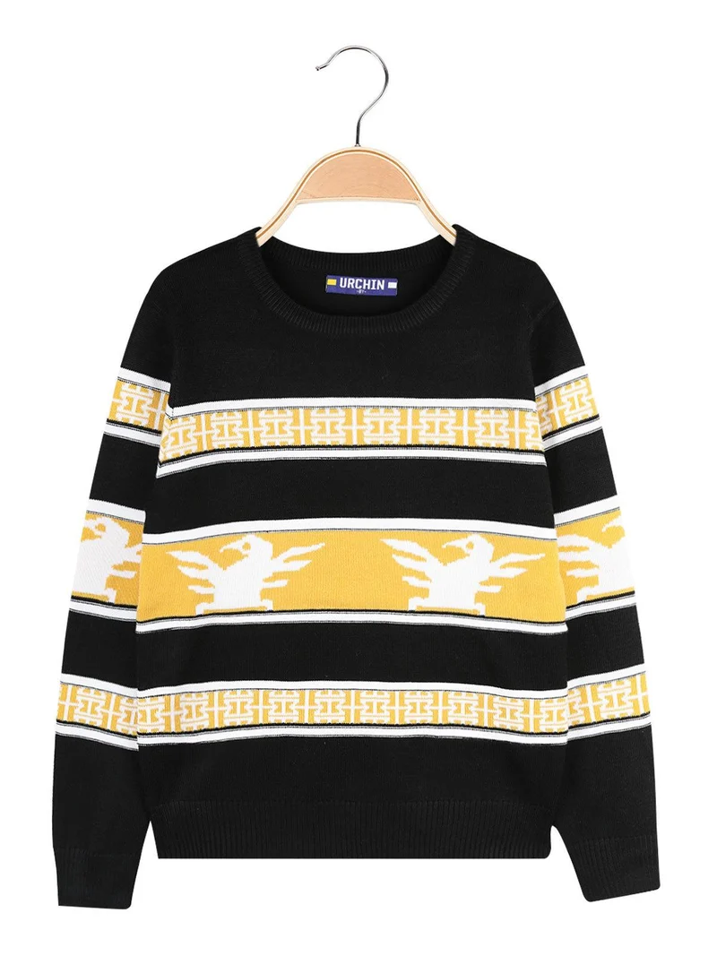 Pullover girocollo da bambino in maglia - nero
