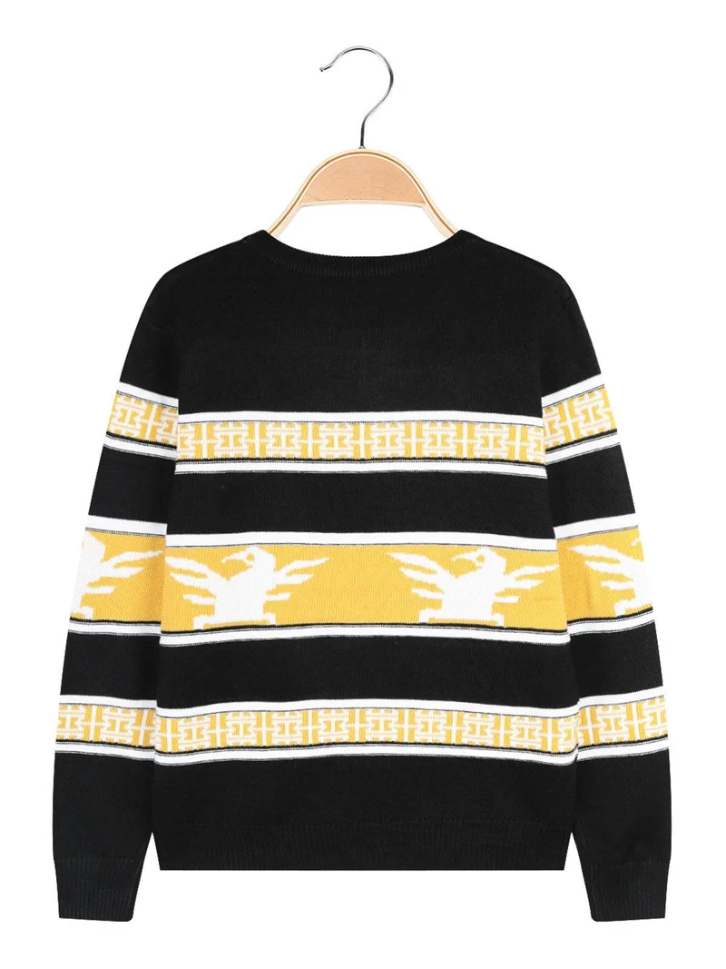 Pullover girocollo da bambino in maglia - nero