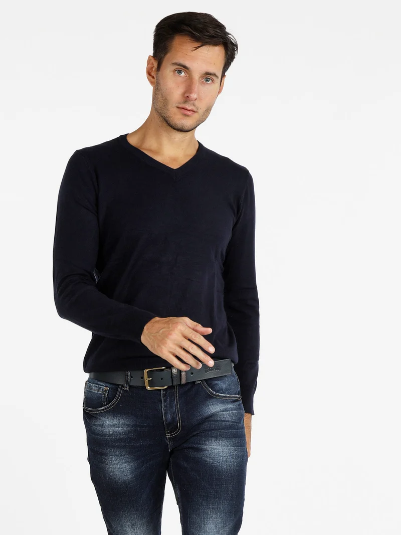 Pullover da uomo in tinta unita - blu scuro