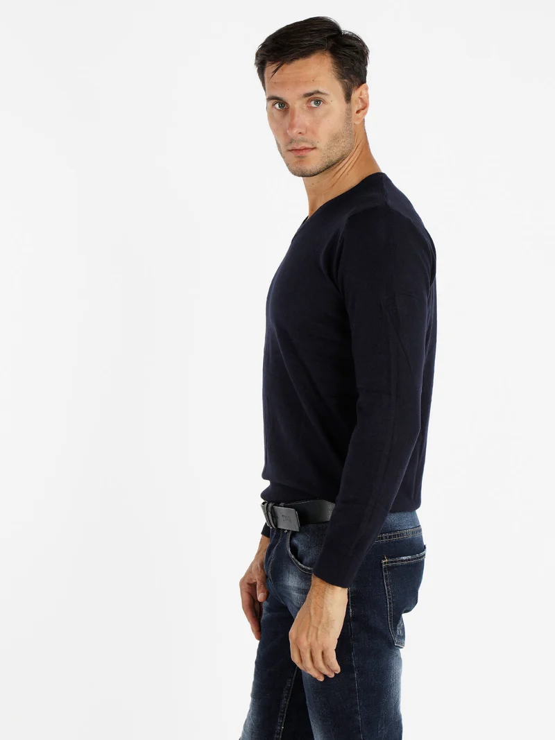 Pullover da uomo in tinta unita - blu scuro