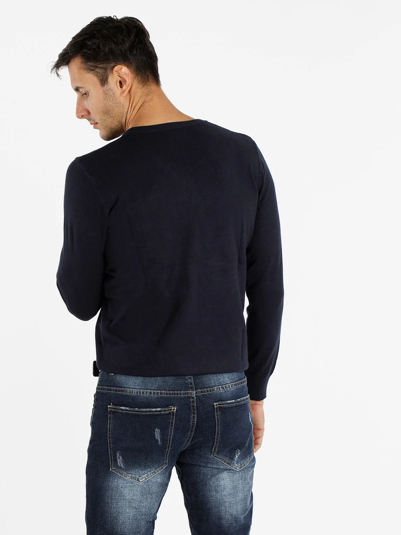 Pullover da uomo in tinta unita - blu scuro
