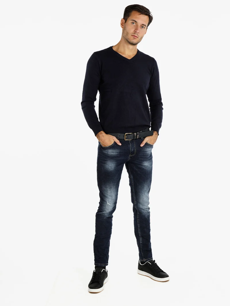 Pullover da uomo in tinta unita - blu scuro