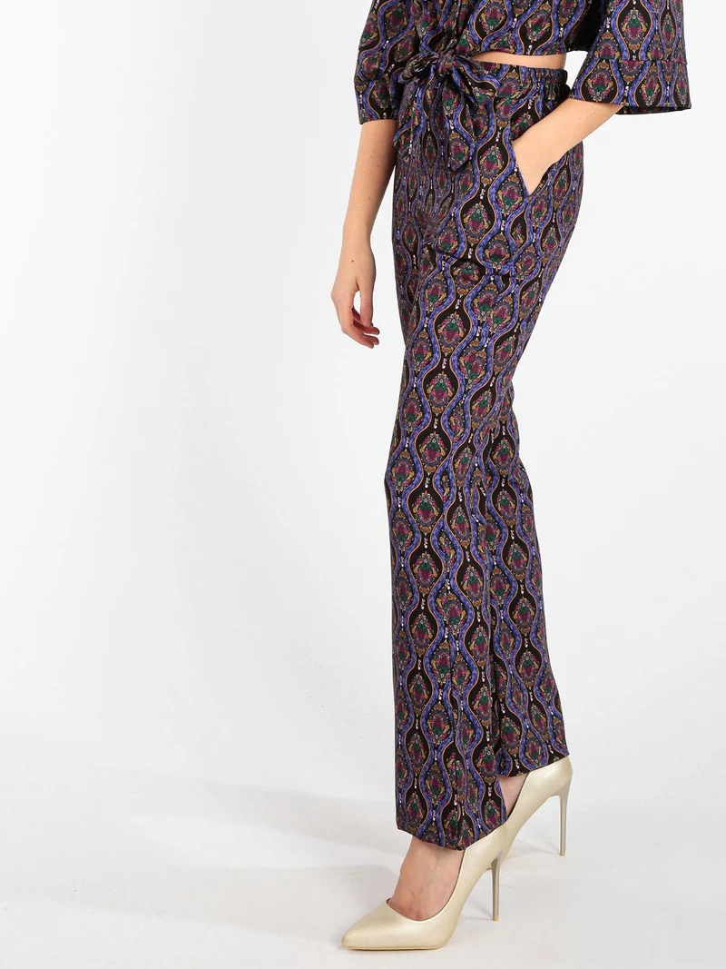Pantaloni donna a zampa con stampe - nero