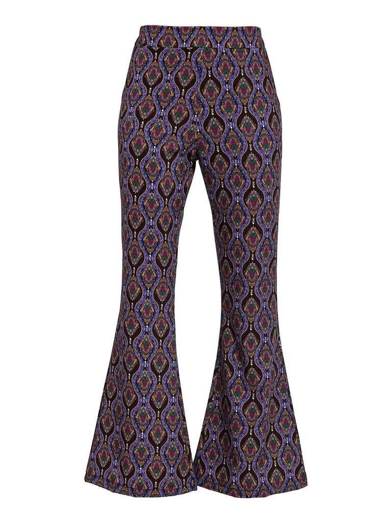 Pantaloni donna a zampa con stampe - nero