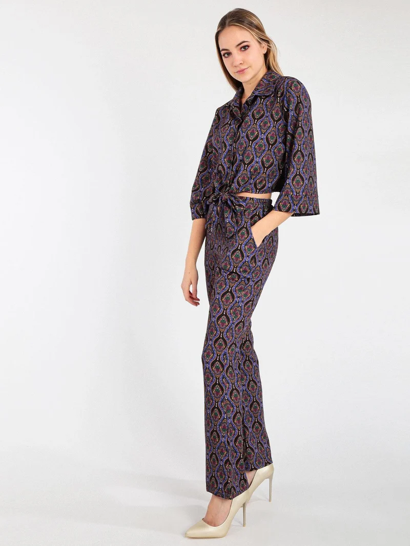 Pantaloni donna a zampa con stampe - nero