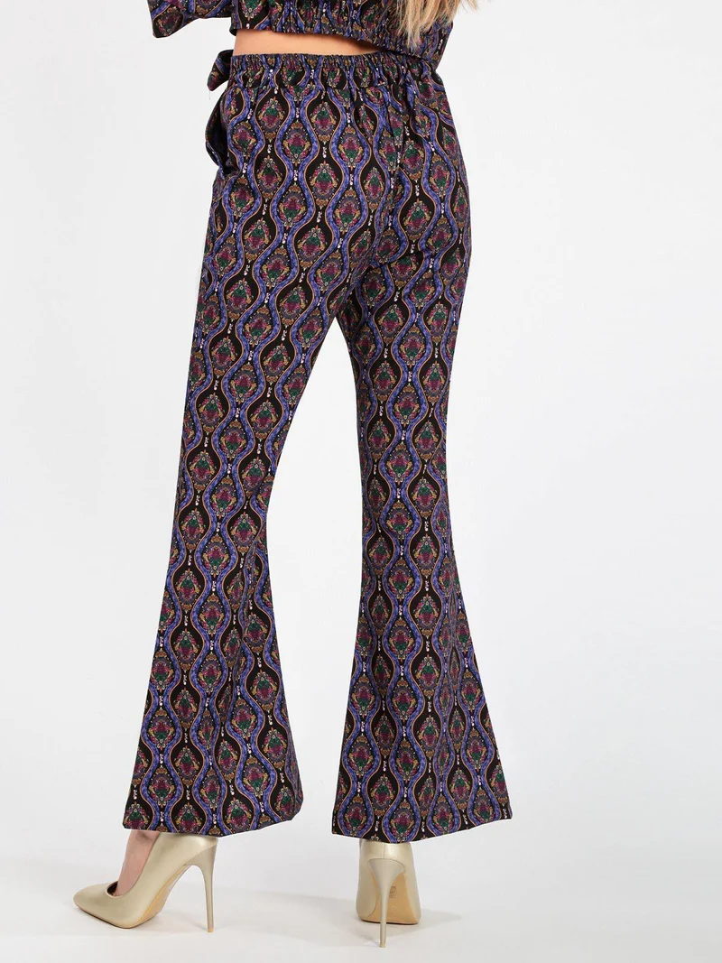 Pantaloni donna a zampa con stampe - nero