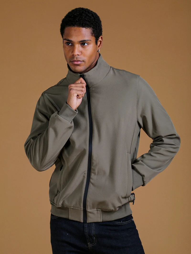 Giacca da uomo con zip e interno in pile - oliva