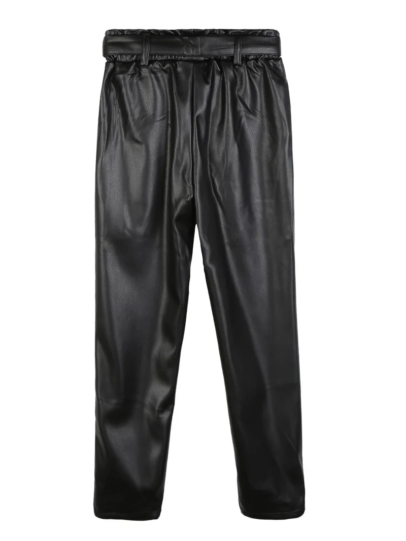 Pantaloni da bambina in ecopelle con cintura - nero