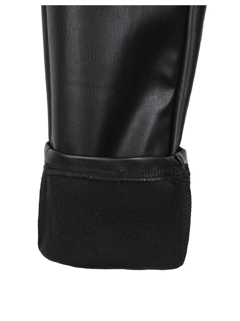 Pantaloni da bambina in ecopelle con cintura - nero