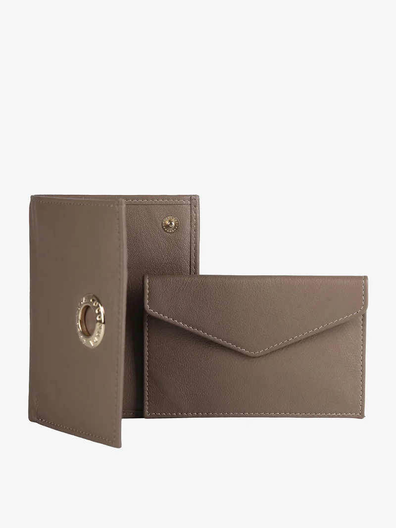 Mini portafoglio in pelle da donna con bustina estraibile - taupe