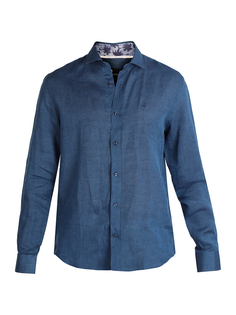 Camicia uomo in lino - blu scuro