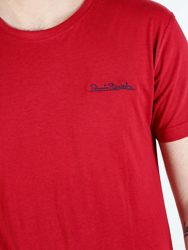 T-shirt girocollo da uomo in cotone - bordeaux