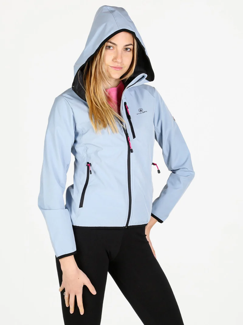 Giacca a vento da donna con cappuccio e zip - azzurro