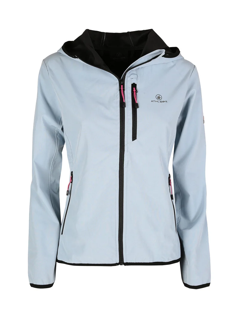 Giacca a vento da donna con cappuccio e zip - azzurro