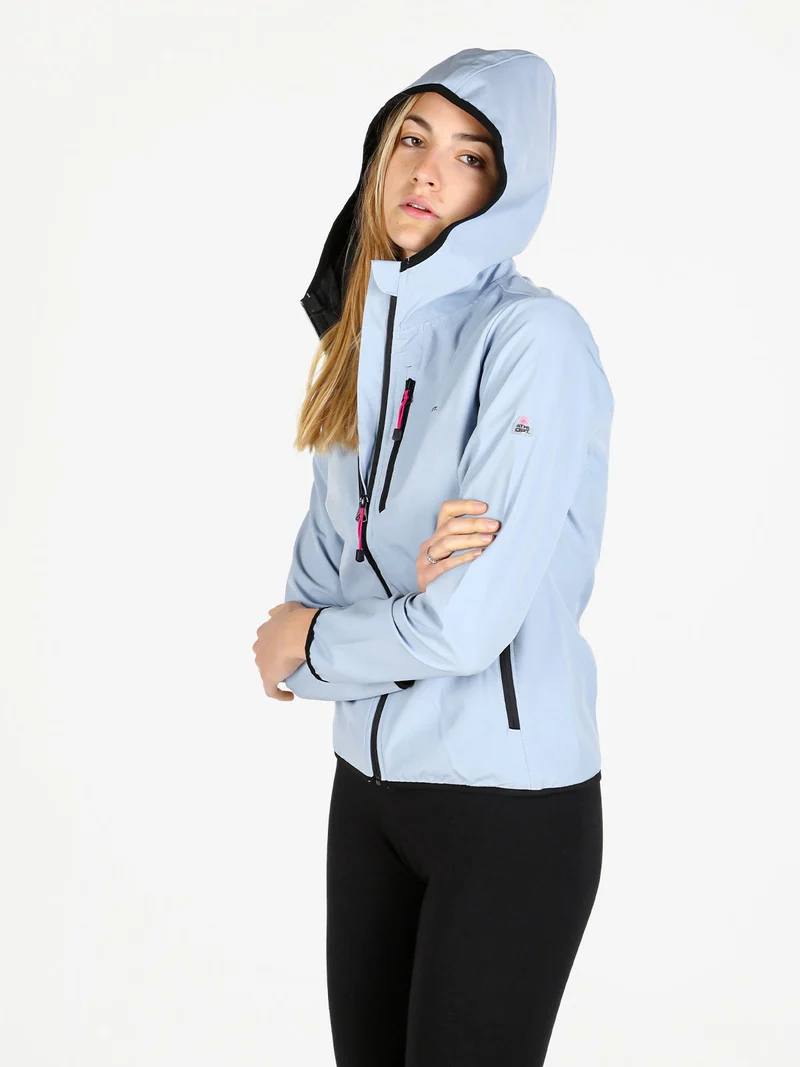 Giacca a vento da donna con cappuccio e zip - azzurro