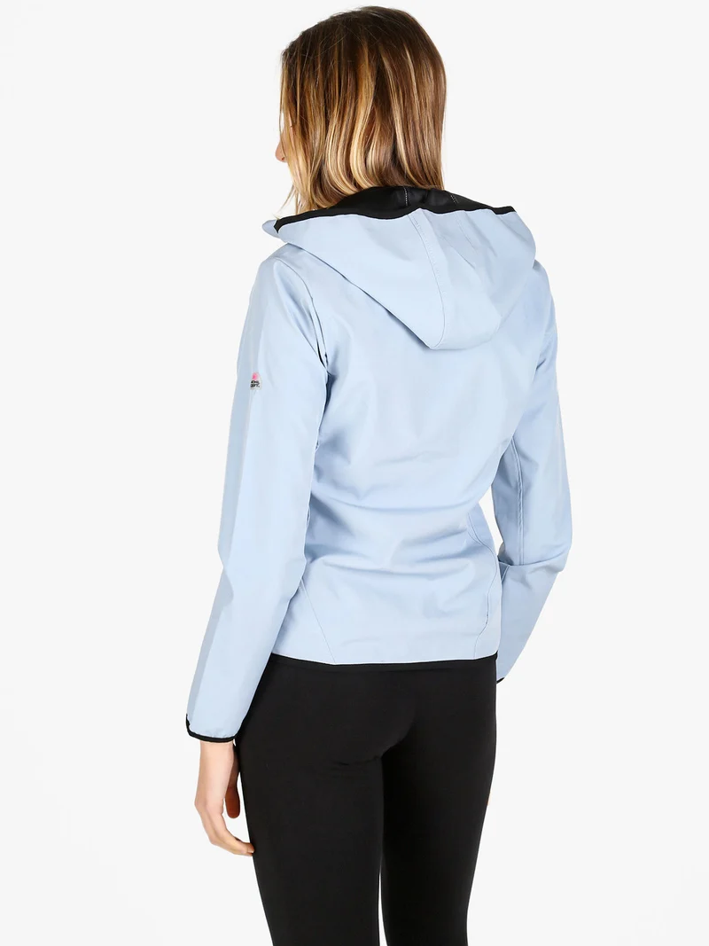 Giacca a vento da donna con cappuccio e zip - azzurro
