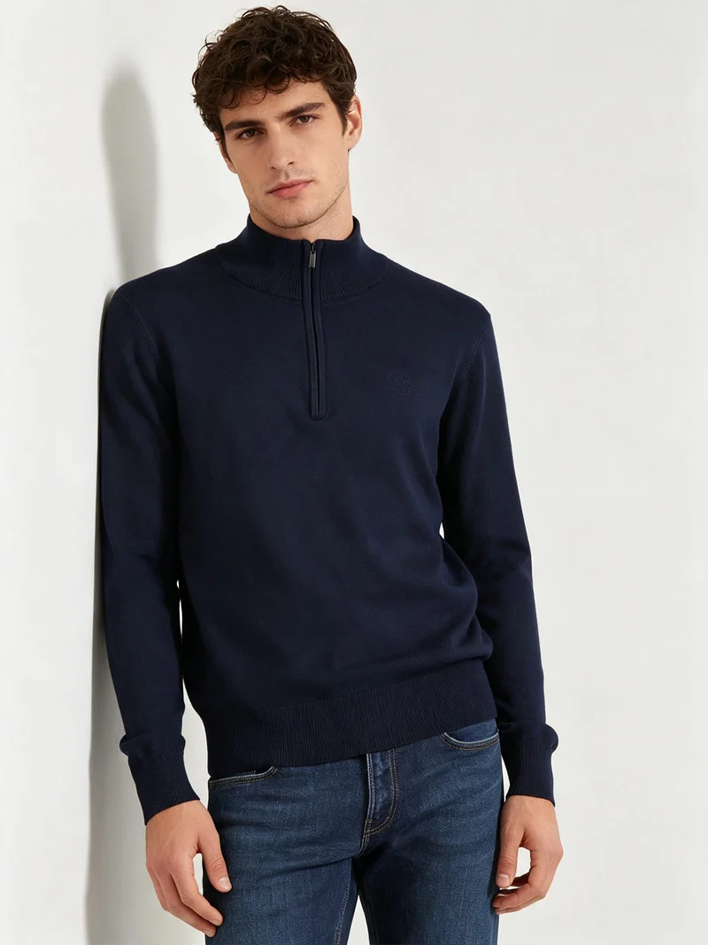 Pullover da uomo mezza zip misto viscosa - blu scuro