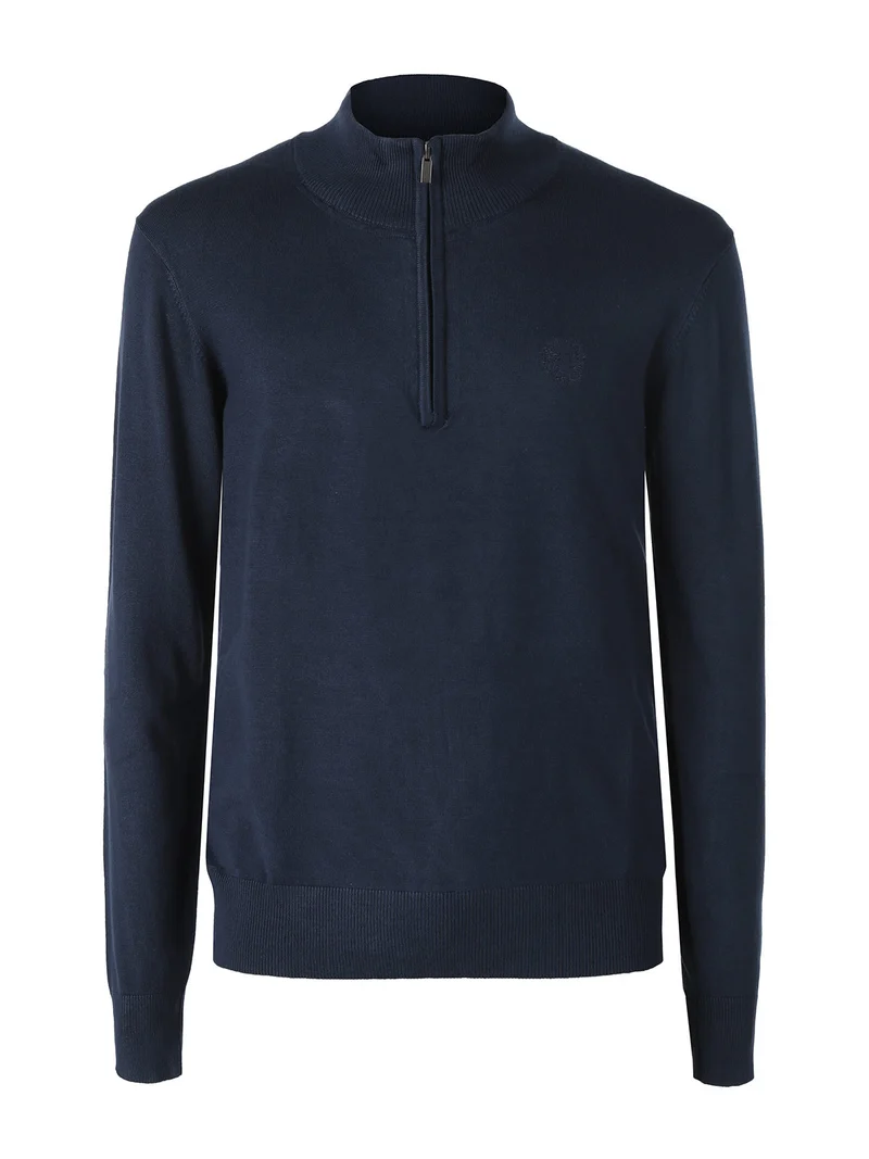 Pullover da uomo mezza zip misto viscosa - blu scuro