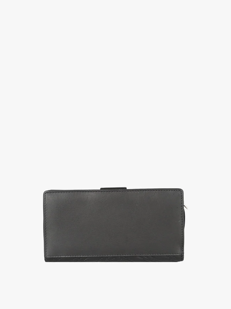 Portafoglio in pelle da donna con bottone - nero