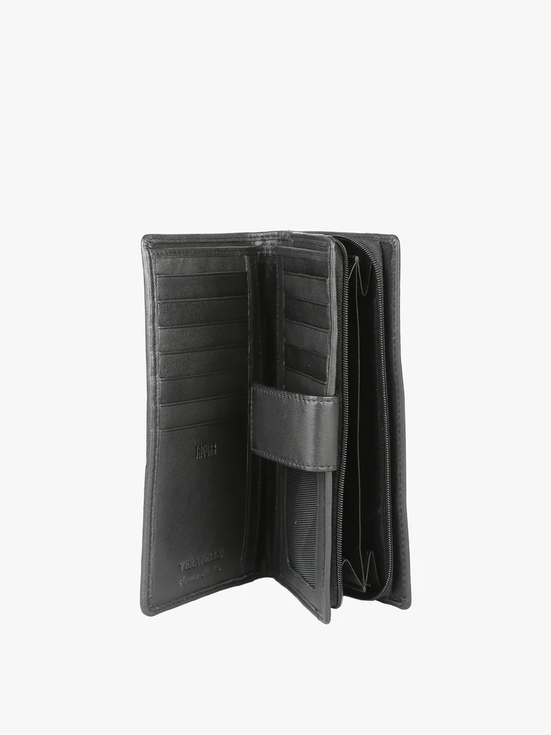 Portafoglio in pelle da donna con bottone - nero