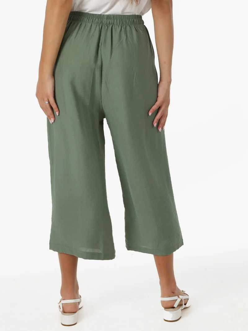 Pantaloni donna cropped a gamba larga con coulisse - militare