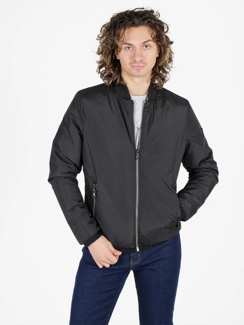 Giubbino da uomo bomber con zip - nero