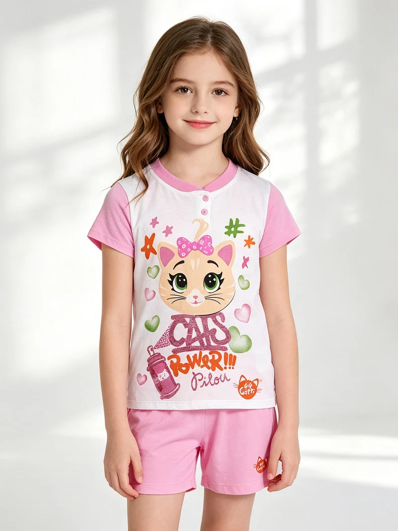 Pigiama corto bambina in cotone - fucsia