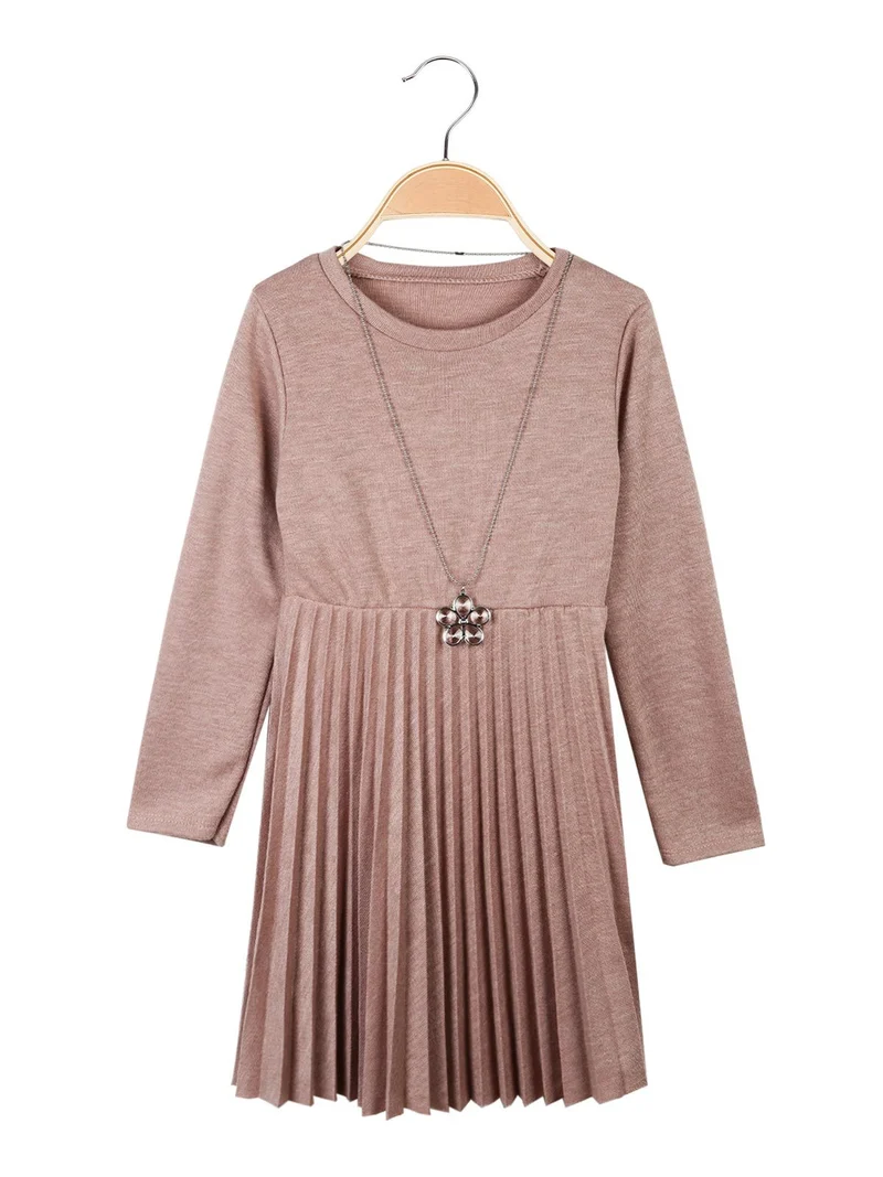 Vestito plissettato da bambina a manica lunga - rosa