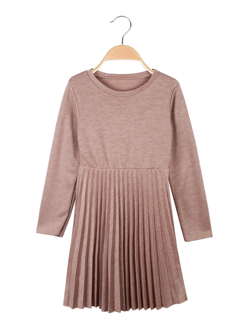 Vestito plissettato da bambina a manica lunga - rosa